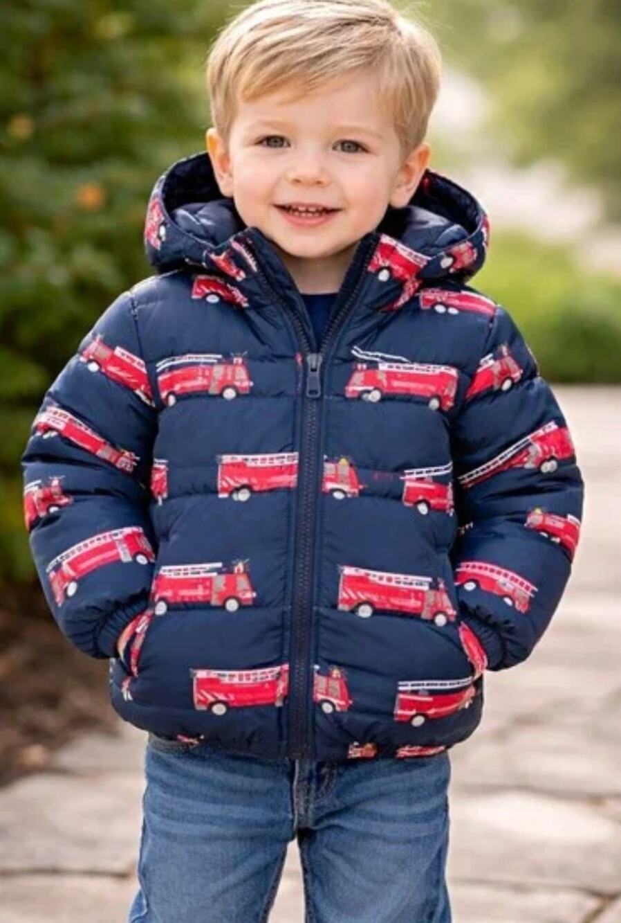 Children's Place Firetruck Puffer Coat Jacket Baby Toddler Boys 18-24 Months